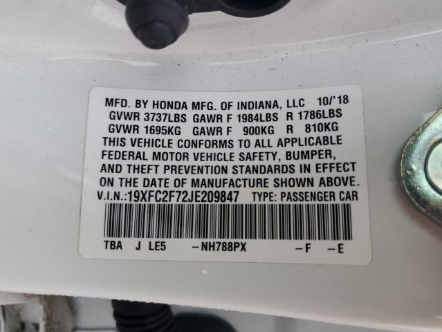 19XFC2F72JE209847 - 2018 HONDA CIVIC EX WHITE photo 12