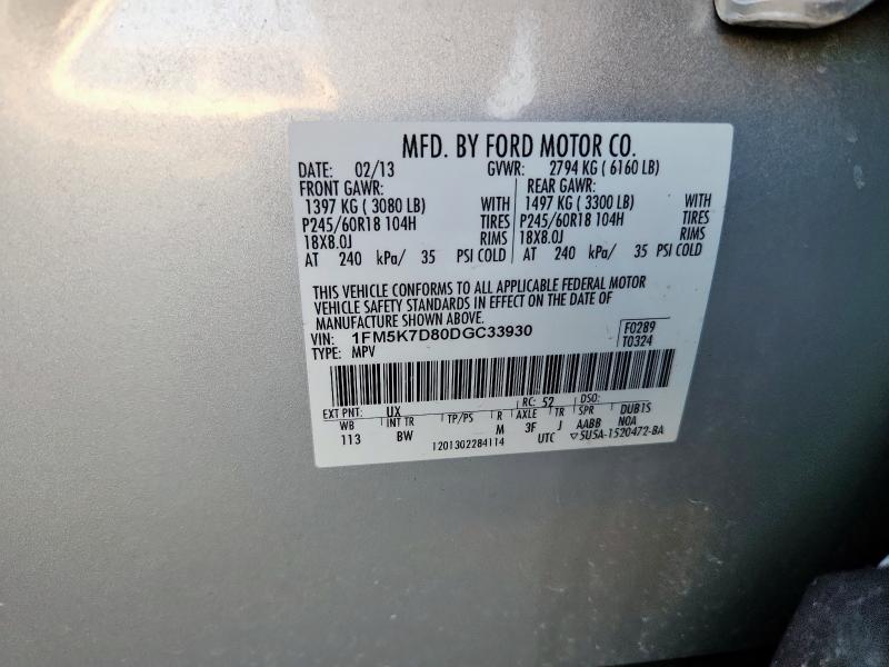 1FM5K7D80DGC33930 - 2013 FORD EXPLORER XLT SILVER photo 13