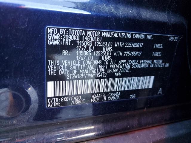 2T3W1RFV1MW105419 - 2021 TOYOTA RAV4 XLE BLUE photo 13