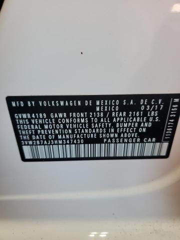 3VW2B7AJ3HM347430 - 2017 VOLKSWAGEN JETTA S WHITE photo 12