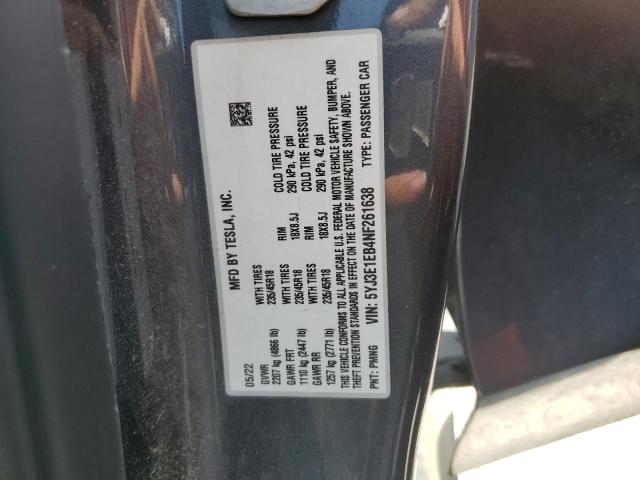 5YJ3E1EB4NF261638 - 2022 TESLA MODEL 3 رمادي صورة 12