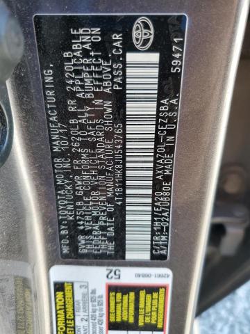 4T1B11HK8JU543765 - 2018 TOYOTA CAMRY L GRAY photo 12