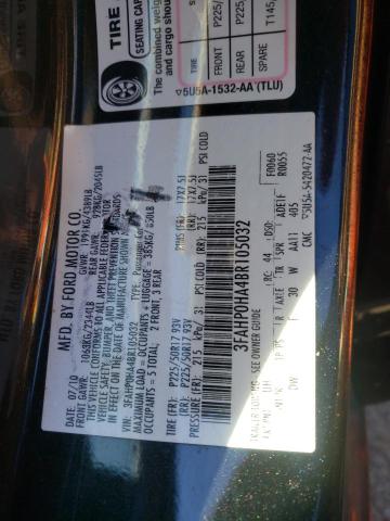 3FAHP0HA4BR105032 - 2011 FORD FUSION SE BLACK photo 12