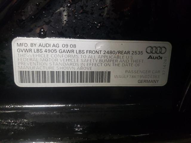 WAULF78K19N024363 - 2009 AUDI A4 2.0T QUATTRO BLACK photo 12