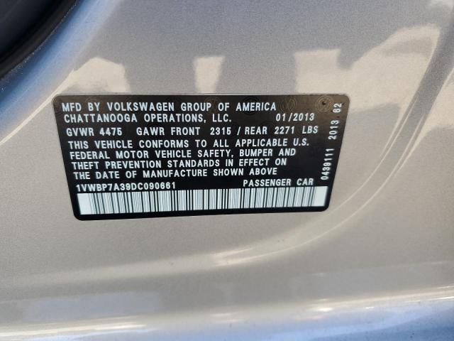 1VWBP7A39DC090661 - 2013 VOLKSWAGEN PASSAT SE 银色 照片 12