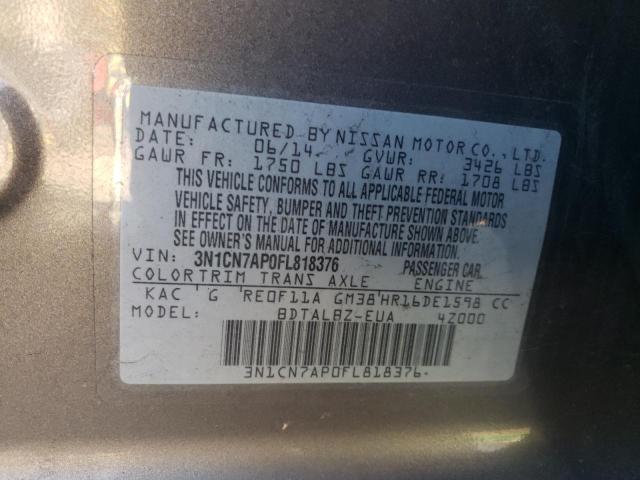 3N1CN7AP0FL818376 - 2015 NISSAN VERSA S GRAY photo 12