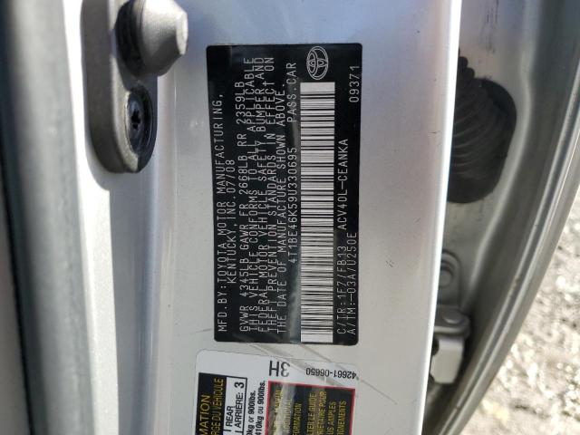 4T1BE46K59U330695 - 2009 TOYOTA CAMRY BASE SILVER photo 12