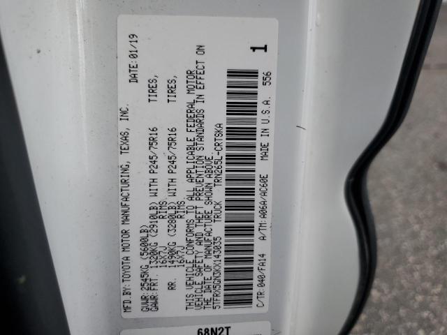 5TFRX5GN3KX143035 - 2019 TOYT TACOMA ACCESS CAB 白色 照片 12