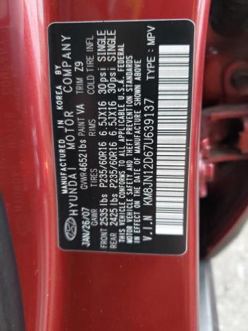 KM8JN12D67U639137 - 2007 HYUNDAI TUCSON SE RED photo 13