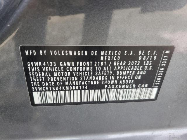 3VWC57BU4KM086174 - 2019 VOLKSWAGEN JETTA S GRAY photo 13