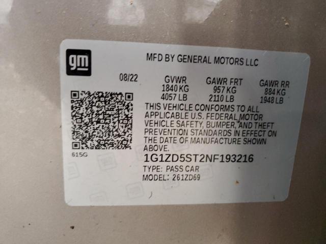 1G1ZD5ST2NF193216 - 2022 CHEVROLET MALIBU LT GOLD photo 13