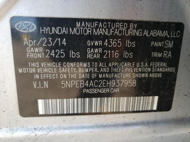 5NPEB4AC2EH937958 - 2014 HYUNDAI SONATA GLS SILVER photo 12