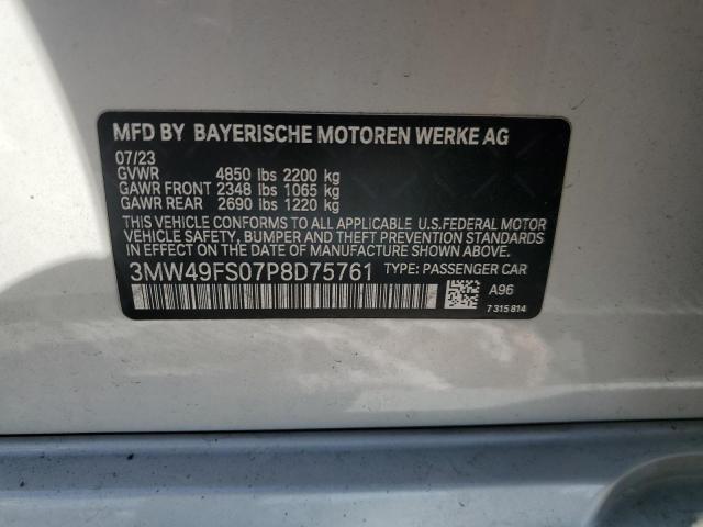 3MW49FS07P8D75761 - 2023 BMW M340I WHITE photo 12