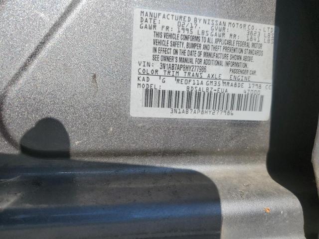 3N1AB7AP8HY277986 - 2017 NISSAN SENTRA S GRAY photo 12