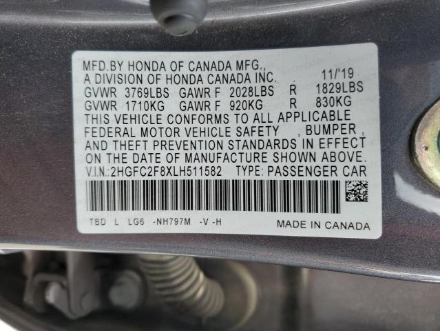 2HGFC2F8XLH511582 - 2020 HONDA CIVIC SPORT GRAY photo 12