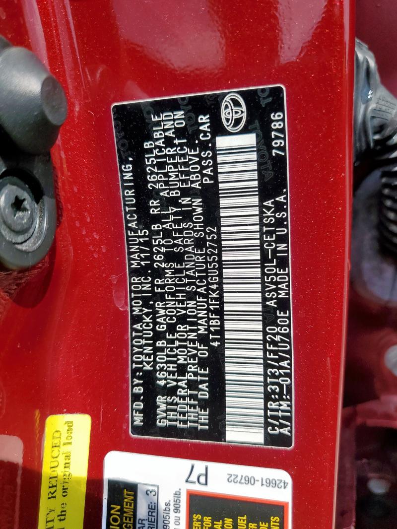 4T1BF1FK4GU552752 - 2016 TOYOTA CAMRY LE RED photo 13