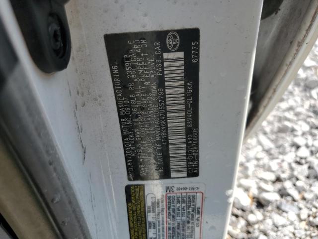 4T1BK46K47U557799 - 2007 TOYOTA CAMRY LE WHITE photo 12