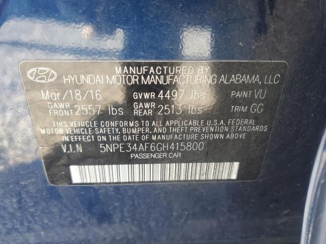 5NPE34AF6GH415800 - 2016 HYUNDAI SONATA SPORT BLUE photo 12