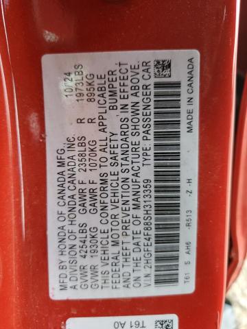 2HGFE4F88SH313359 - 2025 HONDA CIVIC SPORT წითელი ფოტო 12