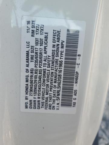 5FNRL5H62GB161966 - 2016 HONDA ODYSSEY EXL WHITE photo 13