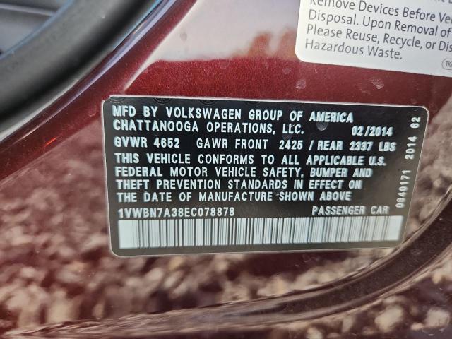 1VWBN7A38EC078878 - 2014 VOLKSWAGEN PASSAT SE BURGUNDY photo 12