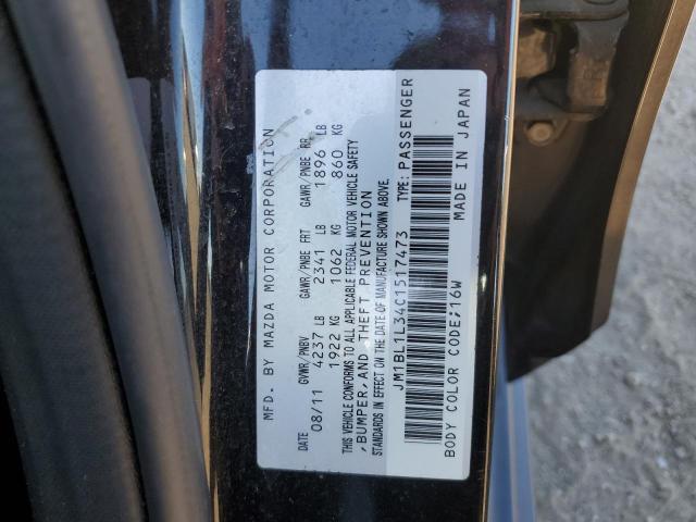 JM1BL1L34C1517473 - 2012 MAZDA SPEED 3 BLACK photo 12