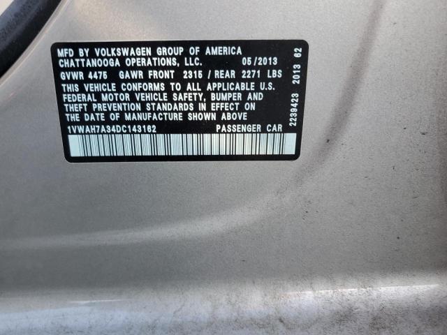 1VWAH7A34DC143162 - 2013 VOLKSWAGEN PASSAT S ვერცხლისფერი ფოტო 12