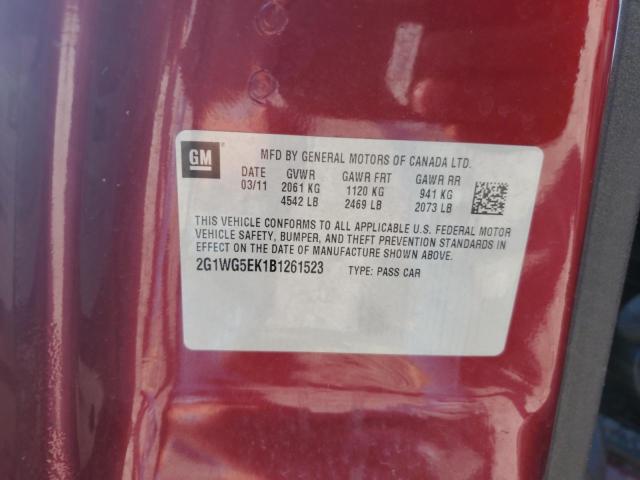2G1WG5EK1B1261523 - 2011 CHEVROLET IMPALA LT Կարմիր լուսանկար 12