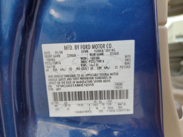 1FMCU031X8KE12315 - 2008 FORD ESCAPE XLT BLUE photo 12