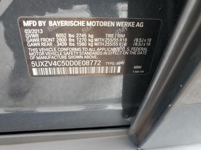 5UXZV4C50D0E08772 - 2013 BMW X5 XDRIVE35I Մոխրագույն լուսանկար 13