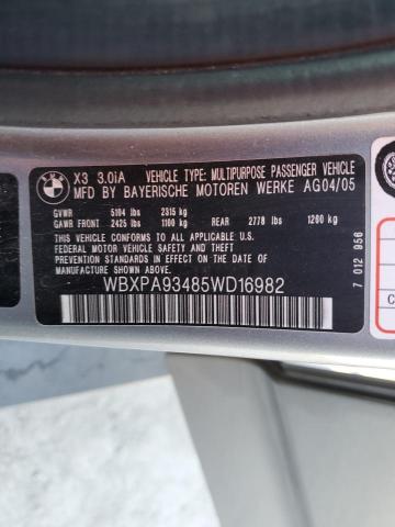 WBXPA93485WD16982 - 2005 BMW X3 3.0I SILVER photo 12