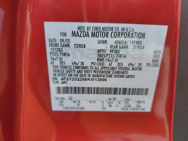 4F2YZ02Z66KM13896 - 2006 MAZDA TRIBUTE I BURGUNDY photo 12