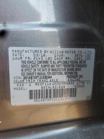 3N1AB7AP7JL636344 - 2018 NISSAN SENTRA S CHARCOAL photo 12