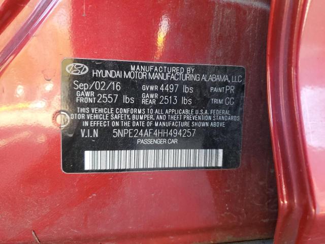 5NPE24AF4HH494257 - 2017 HYUNDAI SONATA SE RED photo 12