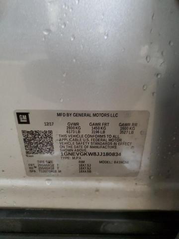 1GNEVGKW8JJ180834 - 2018 CHEVROLET TRAVERSE LT 银色 照片 14