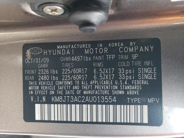 KM8JT3AC2AU013554 - 2010 HYUNDAI TUCSON GLS TAN photo 13