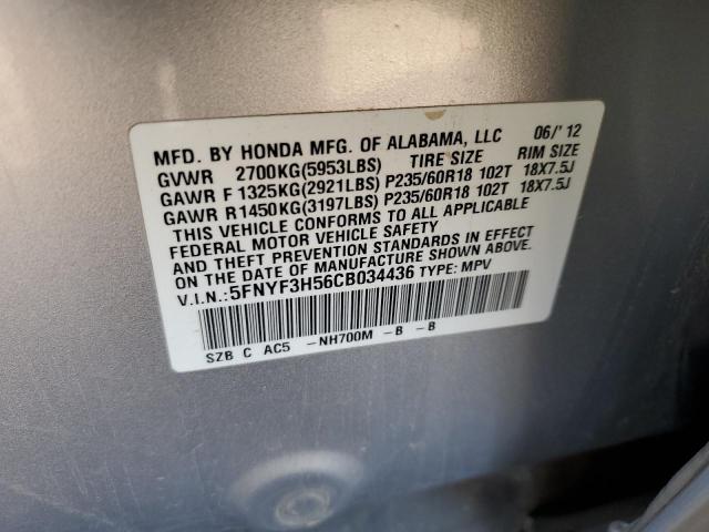 5FNYF3H56CB034436 - 2012 HONDA PILOT EXL SILVER photo 13