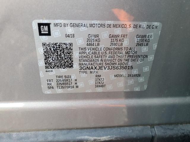 3GNAXJEV3JS635015 - 2018 CHEVROLET EQUINOX LT 灰色 照片 14