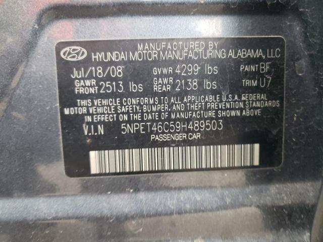 5NPET46C59H489503 - 2009 HYUNDAI SONATA GLS CHARCOAL photo 12