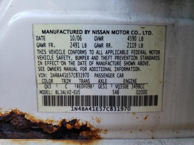 1N4BA41E57C831970 - 2007 NISSAN MAXIMA SE WHITE photo 12