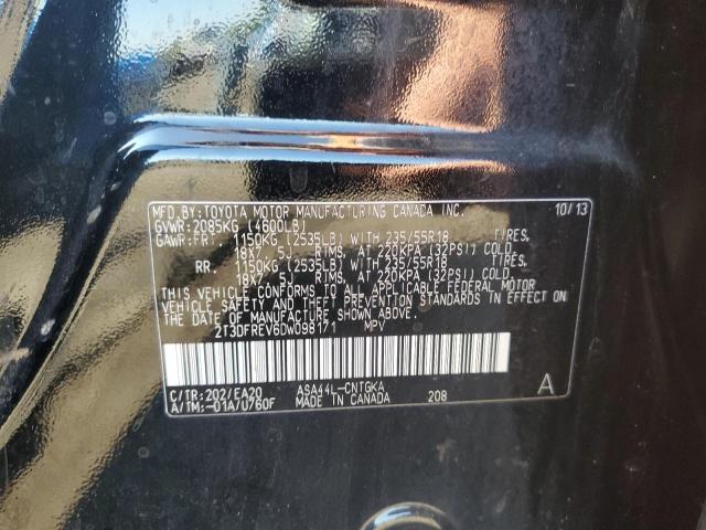 2T3DFREV6DW098171 - 2013 TOYOTA RAV4 LIMITED BLACK photo 13