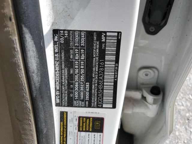 4JGDA5HB6EA378161 - 2014 MERCEDES-BENZ ML 350 4MATIC WHITE photo 13