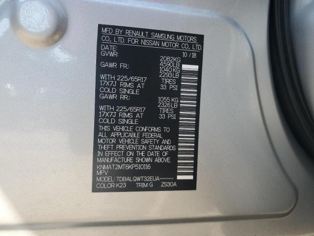 KNMAT2MT6KP510116 - 2019 NISSAN ROGUE S Silber Foto 12