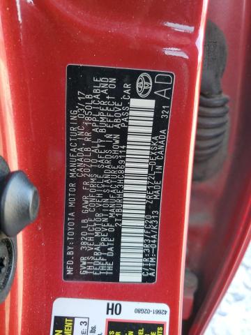 2T1BURHE3HC869114 - 2017 TOYOTA COROLLA L RED photo 12