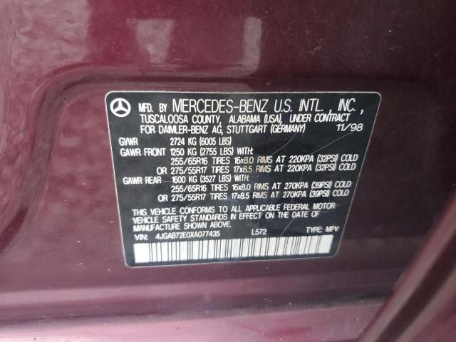 4JGAB72E0XA077435 - 1999 MERCEDES-BENZ ML 430 BURGUNDY photo 13