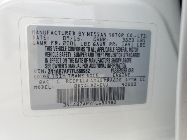 3N1AB7AP7FL680982 - 2015 NISSAN SENTRA S WHITE photo 12
