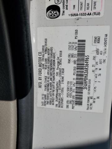 3FAHP0HA3AR364965 - 2010 FORD FUSION SE WHITE photo 13