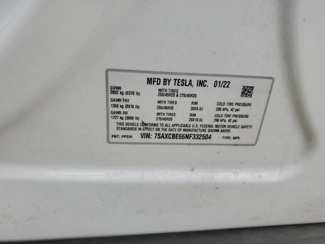 7SAXCBE66NF332504 - 2022 TESLA MODEL X 白色 照片 13