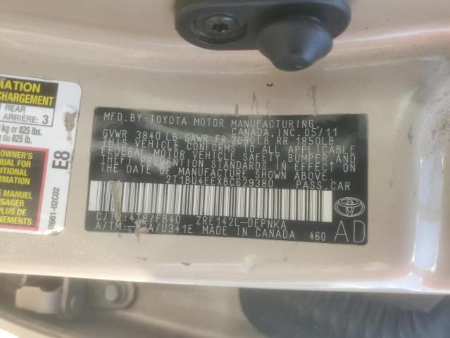2T1BU4EEXBC629380 - 2011 TOYOTA COROLLA BASE 金色 照片 12