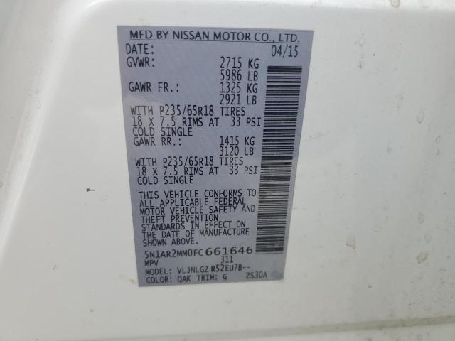 5N1AR2MM0FC661646 - 2015 NISSAN PATHFINDER S Սպիտակ լուսանկար 13